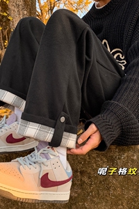 AK61*P58 控78 月销3W+主推·冬港直筒宽松呢子格纹拼接休闲裤男图片