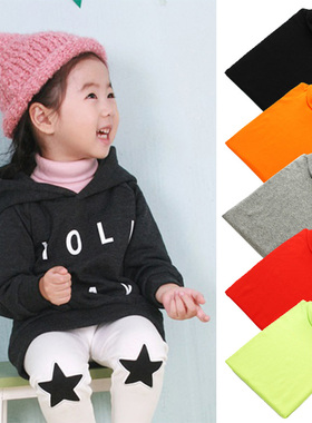 Rainbow bus糖果色男女童装纯黑色高领长袖T恤秋衣舞蹈打底衫3351