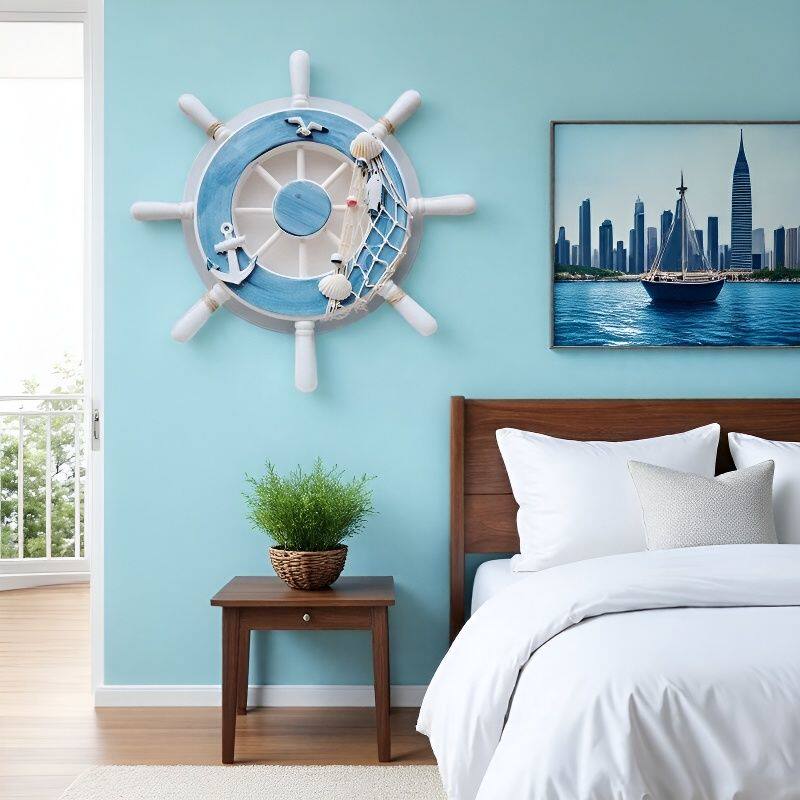 地中海壁灯方向盘船舵实木卧室床头客厅玄关过道儿童房间楼梯灯饰