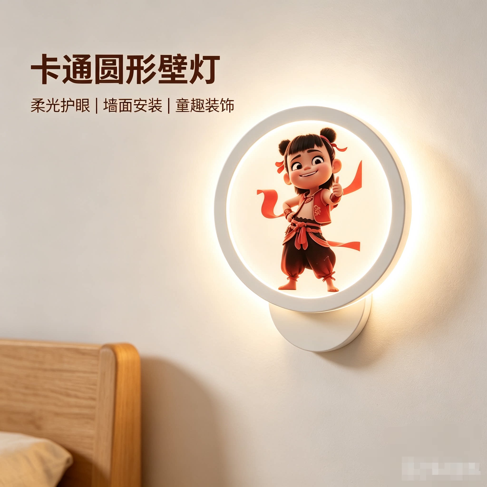 网红魔童哪吒儿童卧室壁灯男孩房玄关走廊楼梯创意卡通墙床头灯