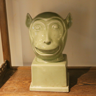 五十年代煤烧十二生肖猴头首首老汝瓷石头釉摆件圆明园