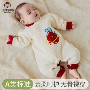 班杰威尔婴儿连体衣春秋冬季款纯棉夹棉宝宝内衣爬爬服睡衣y