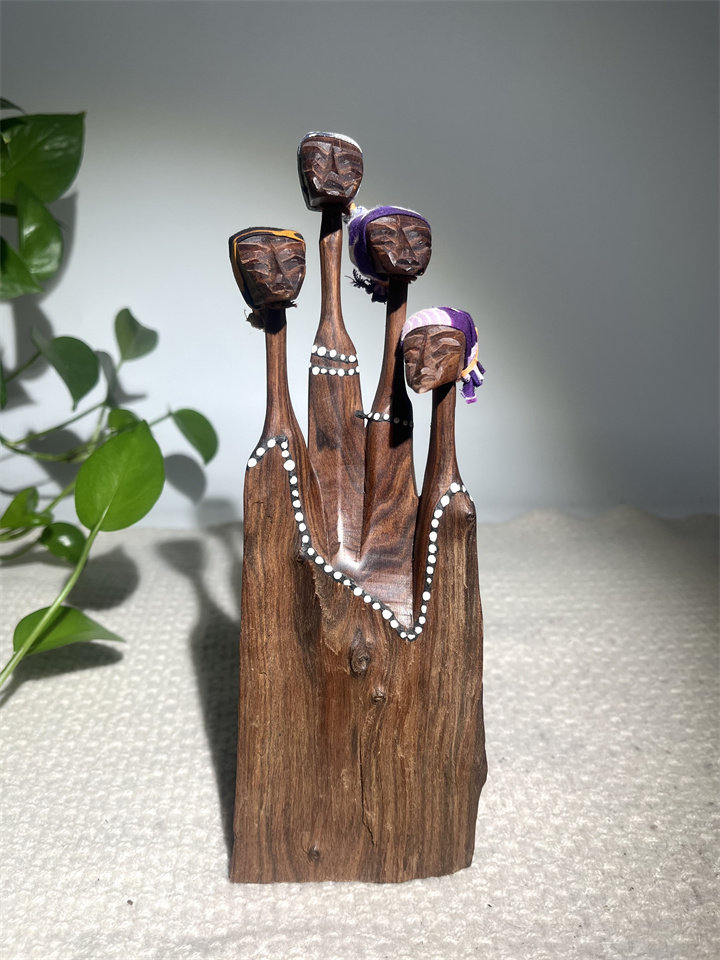 非洲木雕人物 和谐一家人 檀香木雕刻家居民宿创意摆件