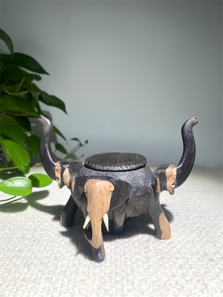 木雕香炉  非洲黑木雕大象木盒 收纳收藏乌木木雕摆件 吉祥如意