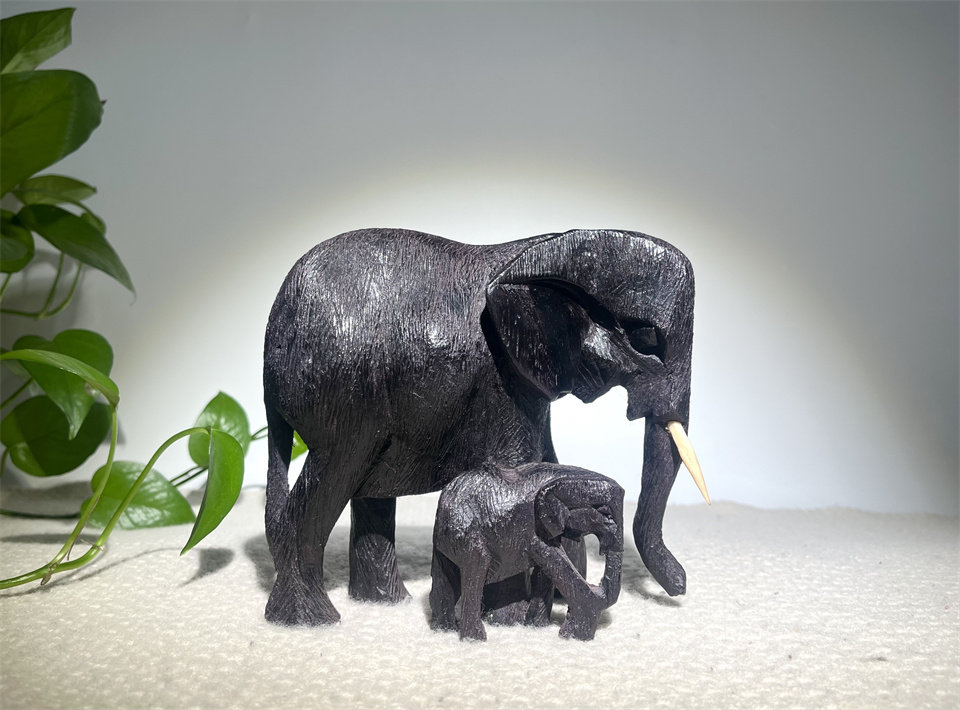 木雕大象 乌木母子象 非洲黑木雕象 家居民宿红木摆件