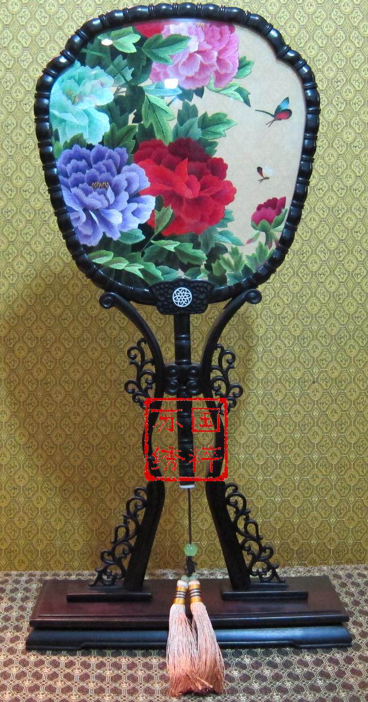 【苏绣园】成品纯手工精品 苏州特色礼品宫扇屏风 刺绣双面绣摆件