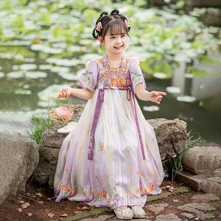 汉服女童夏款短袖2023新款中国风高端儿童古装唐装襦裙连衣裙
