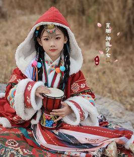 茉胭神鹿少女原创汉服冬装四件套2023年新款女童连衣裙大漠风古装