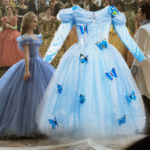万圣节儿童服装灰姑娘长袖公主裙女童秋冰雪奇缘表演服连衣裙