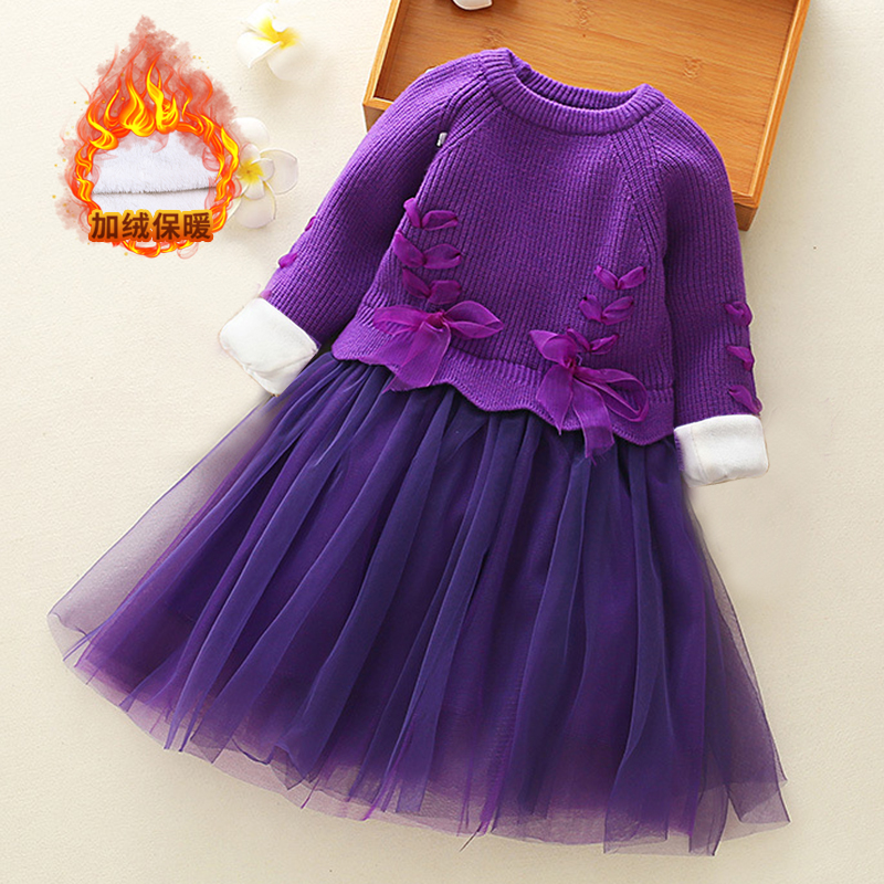 冬款女童毛衣连衣裙针织加绒加厚