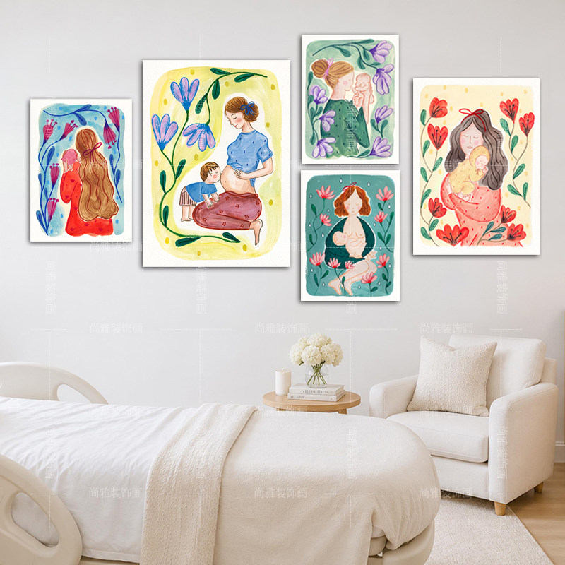 母婴室墙装饰画月子会所母乳喂养宣传挂画产康美容院抽象疗愈壁画