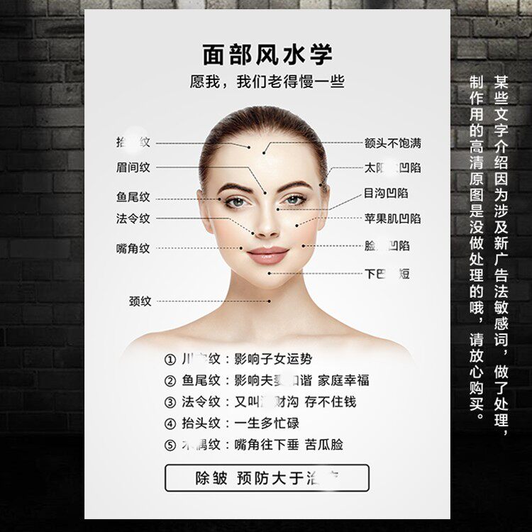 面部风水挂画开运微整形壁画 面相学墙面装饰画面部填充壁画