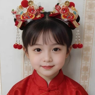 马年儿童发夹新年红色刺绣小马过年发饰女童夹子拜年头饰喜庆发饰