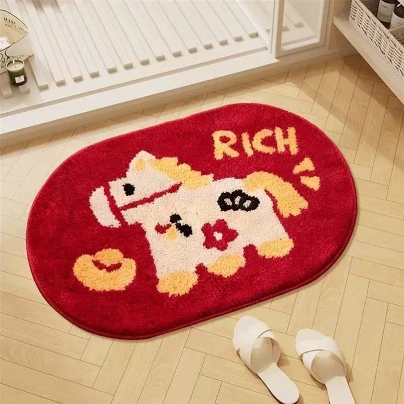 新年红色地毯浴室毛绒地垫马年元素喜庆床边毯卫生间吸水防滑脚垫,居家布艺,地毯,淘宝优惠券,粉丝福利购,淘宝优惠卷