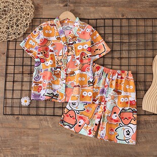 新款 套装 男童睡衣薄款 短裤 女童青少年棉绸家居服女孩儿童短袖 夏季