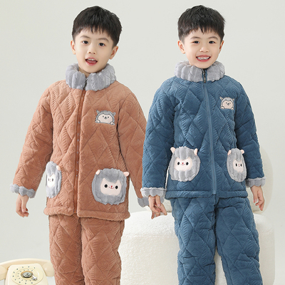 三层夹棉加绒加厚冬季儿童家居服
