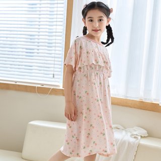 女童棉绸睡裙夏季薄款儿童睡衣女孩子绵绸大童短袖连衣裙子家居服