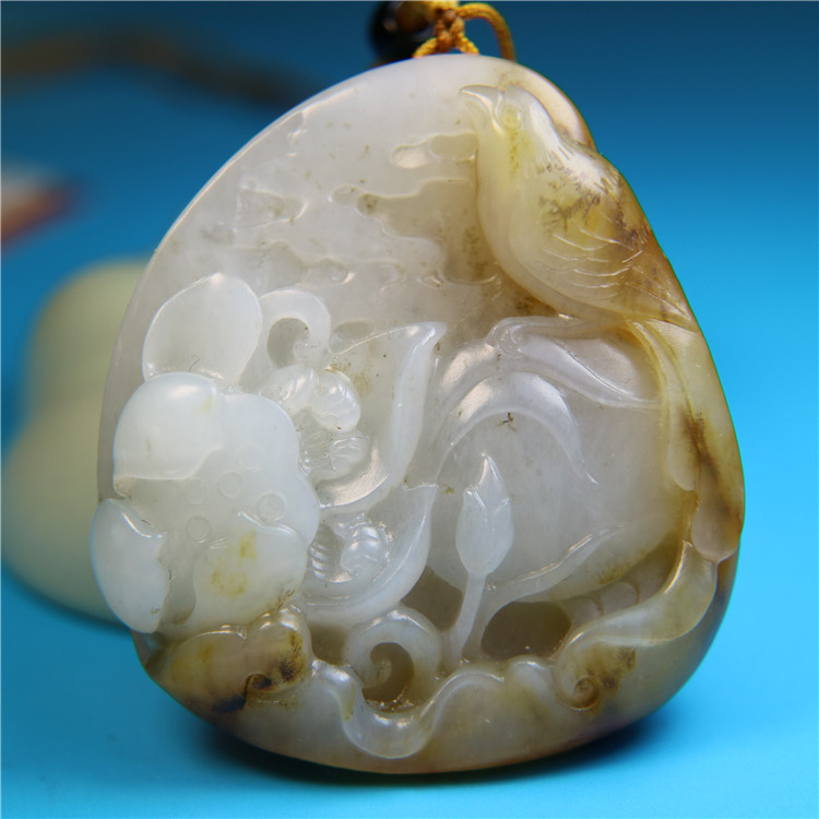 籽料花开富贵花好月圆吊坠白玉石把件挂件和田玉收藏精品大师雕琢