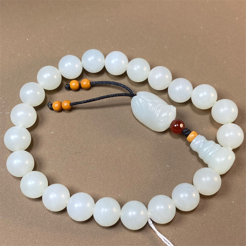 和田玉手串青白玉手饰禅意手链女男冰晴水素圈好运珠轻奢小众精致