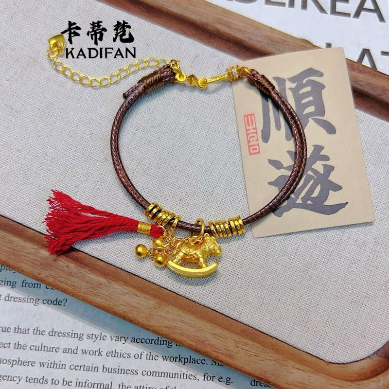 小红书爆款沙金摇摇马吊坠diy盘缠手链新款古法金色木马双层盘缠