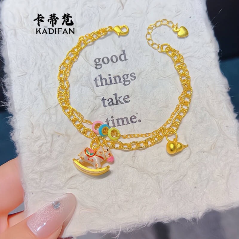 金店同款仿沙金珐琅彩摇摇马双层手链diy转运手链葫芦小木马提溜