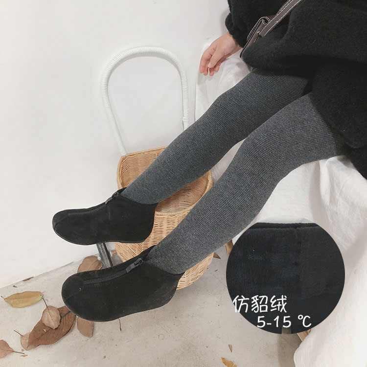 儿童加绒踩脚裤袜女童仿貂绒保暖连裤袜加厚九分长裤洋气打底裤冬