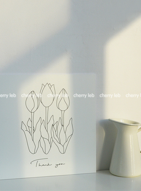 韩国手绘植物花卉玫瑰郁金香装饰板墙面挂画民宿家居桌面卧室摆件