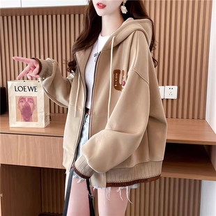 今年流行卫衣连帽棒球服外套女秋冬加绒宽松大码 初高中学生上衣女