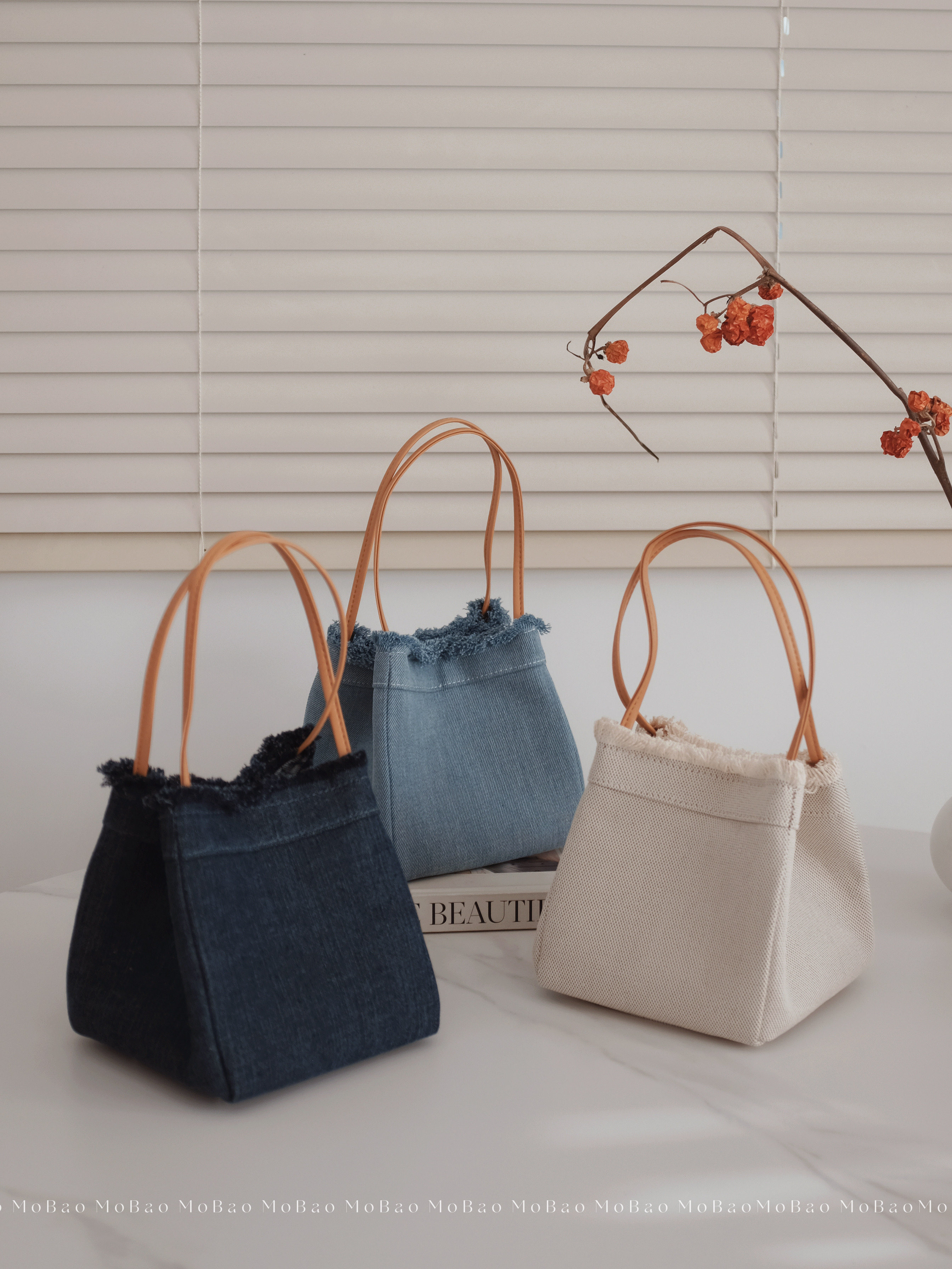 茉包 可变形时尚小众洋气牛仔布轻巧小手提包骰子包