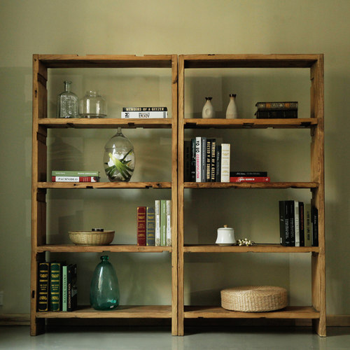 老榆木书架落地书房置物架定制