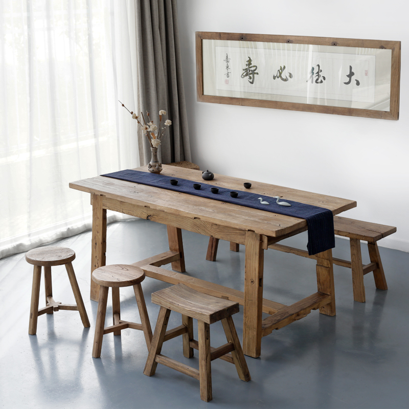 古朴新中式茶台实木茶桌椅组合家具泡茶北欧老榆木门板原木餐桌子,住宅家具,茶几,淘宝优惠券,粉丝福利购,淘宝优惠卷