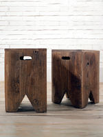 Simple solid wood furniture from the ancient era, square stools, old elm wood dining chairs and stools, creative old door panels, fashionable design, and small stools thumbnail 2
