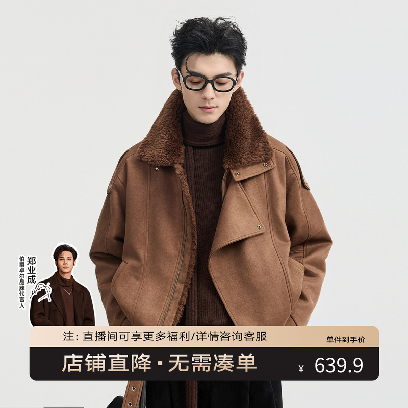 {美式复古风}伯爵先生25深冬仿麂皮绒毛领羽绒服男士保暖短款外套
