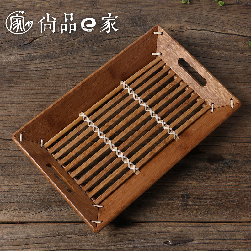 复古竹制茶盘茶托盘排水功夫茶具茶道托盘长方形竹托盘日式菜餐具
