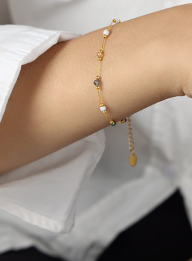 通勤简约天然石混色手链