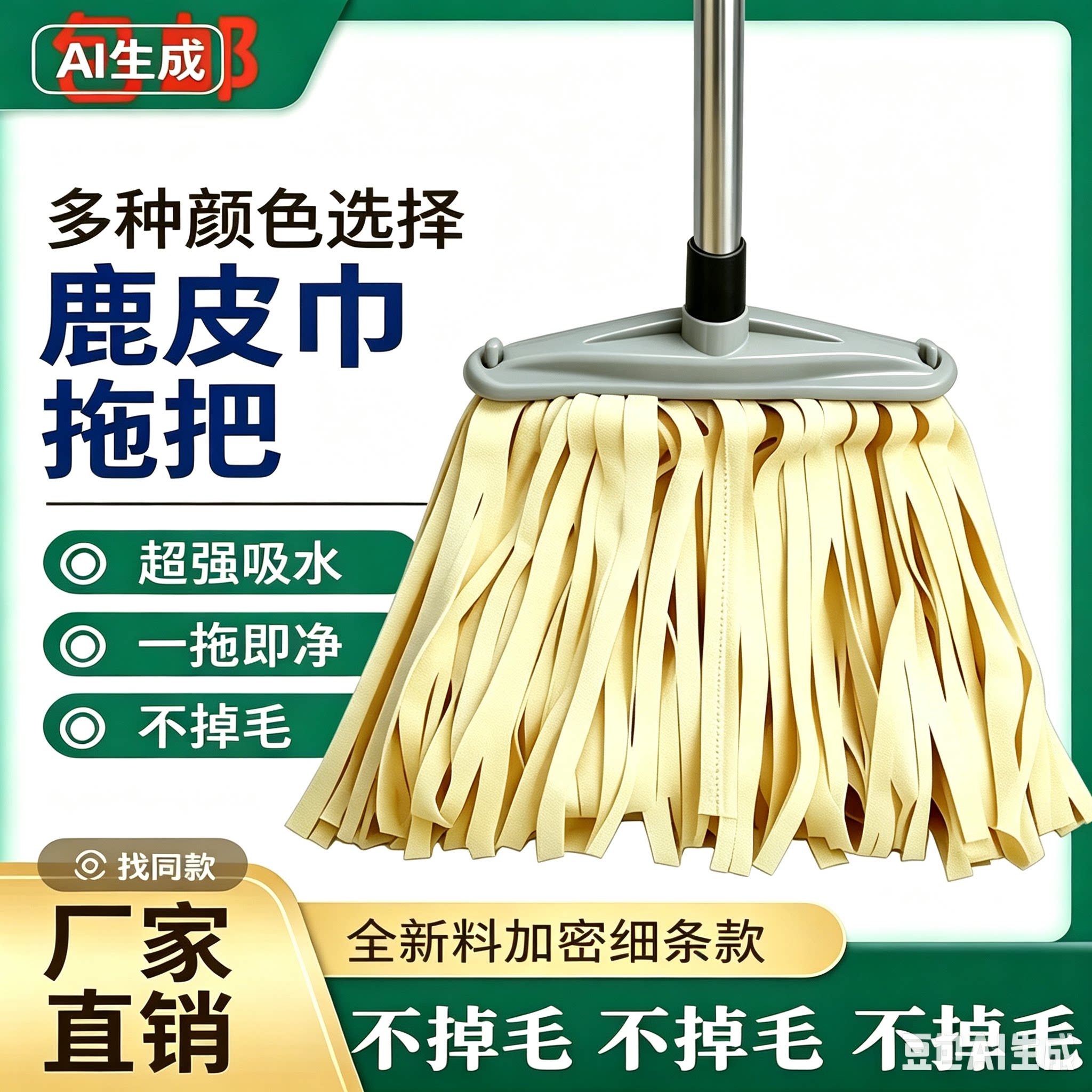 墩布老式宽吸水布条地拖仿鸡皮鹿皮巾家用绒拖把拖布替换不粘头发