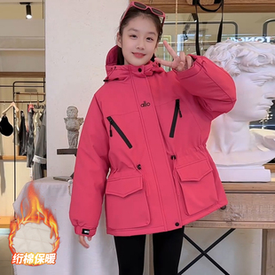 女童冬季时尚加厚多巴胺收腰派克服初中生休闲保暖二棉工装外套韩