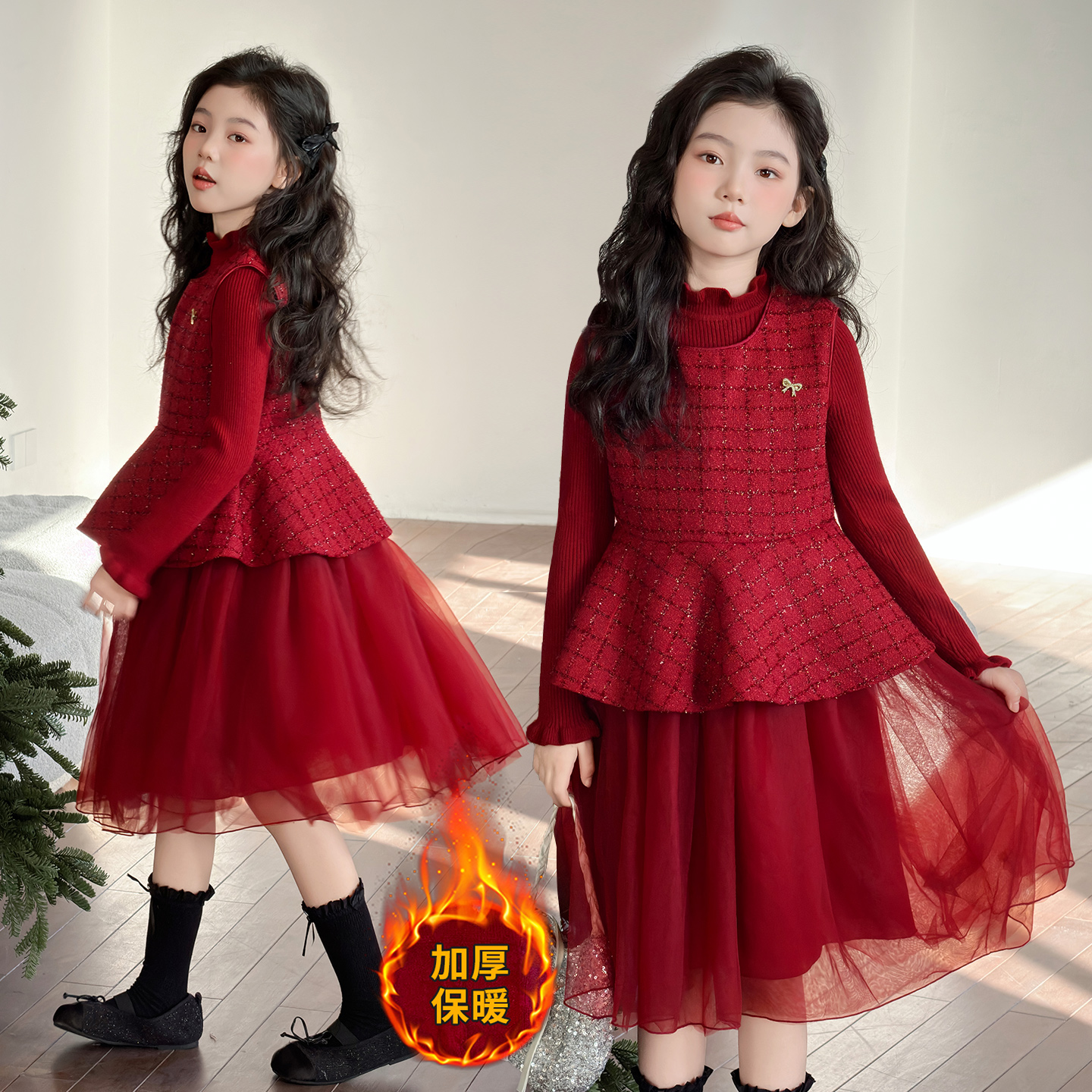 女童冬季年服连衣裙套装2025新款