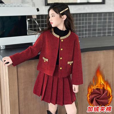 女童冬季加绒加厚小香风套装