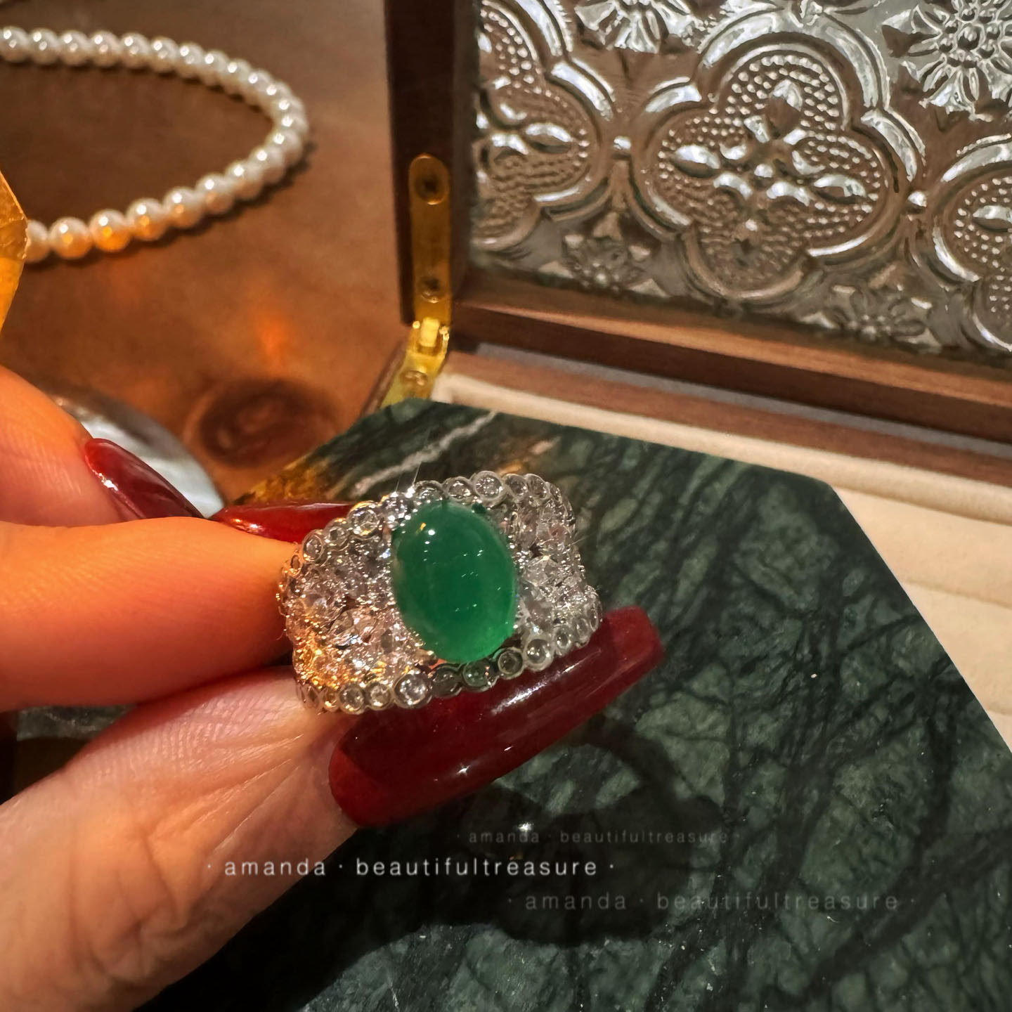 新中式国风满钻玻璃冰种绿玉髓