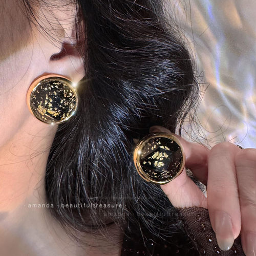 老钱风金箔圆形耳钉女复古时髦