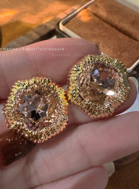 复古鎏金太阳花粉锆石耳钉