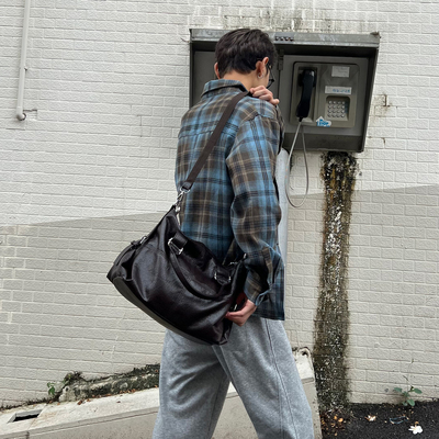 YUEN设计款个性复古单肩斜挎大容量pu软皮托特大包男女通勤休闲潮