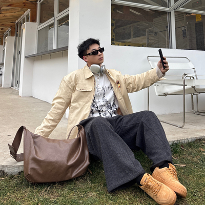 YUEN设计款ins时髦腋下托特饺子包皮质hobo大容量休闲街头男女潮