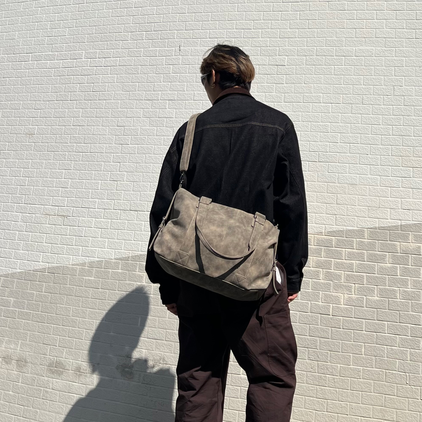 YUEN美式复古 暗黑系单肩斜挎腋下手提托特包大容量男女原宿hobo