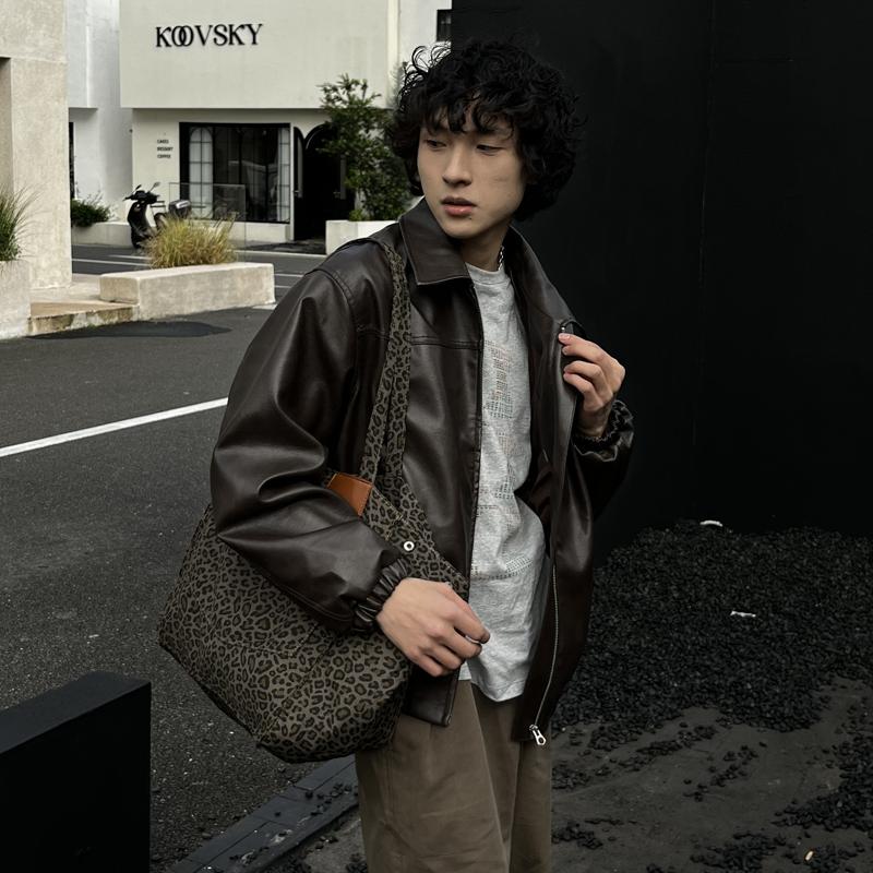 YUEN慵懒风复古豹纹手提包