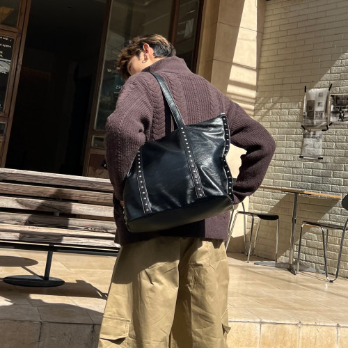 YUEN高级感暗黑系原宿PU软皮单肩腋下包新大容量百搭ins托特男女