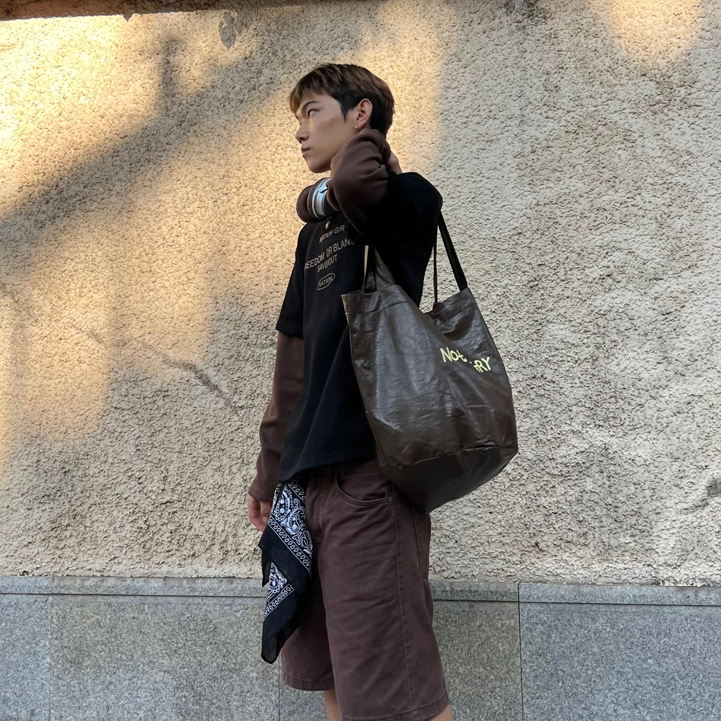 YUEN复古单肩腋下hobo手提皮质托特包男女日系街头松弛感购物街头