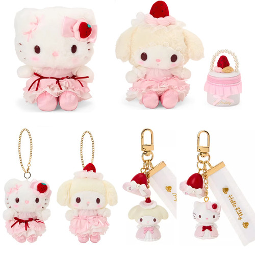 现货 港版三丽鸥美乐蒂草莓蛋糕第二弹毛绒公仔挂件钥匙扣收纳包