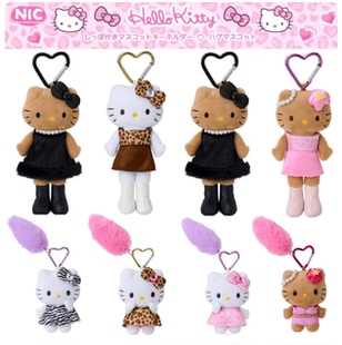 现货 日本三丽鸥NIC 长腿黑裙豹纹黑皮Kitty 小尾巴爱心扣挂件